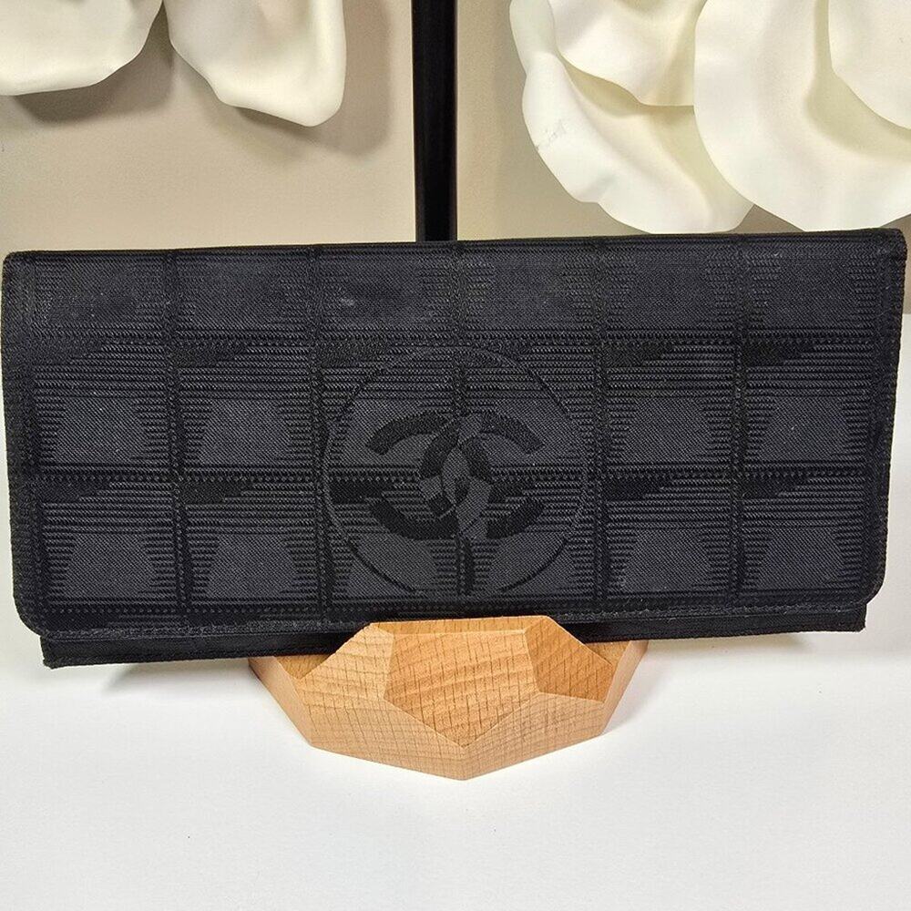 CHANEL Vintage Black Travel Line Nylon Long Wallet